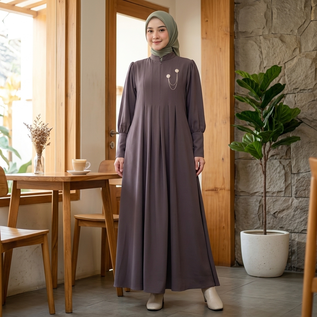 Iklip Collection Shaza Dress Gamis Polos Casual | Bahan Sabrina Anti UV | Busui & Wudhu Friendly